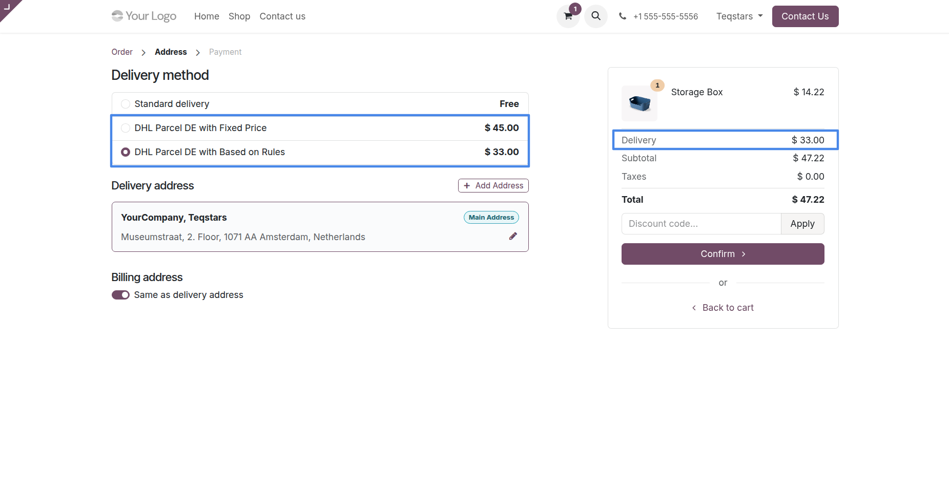 Website Order Using Delivery Method