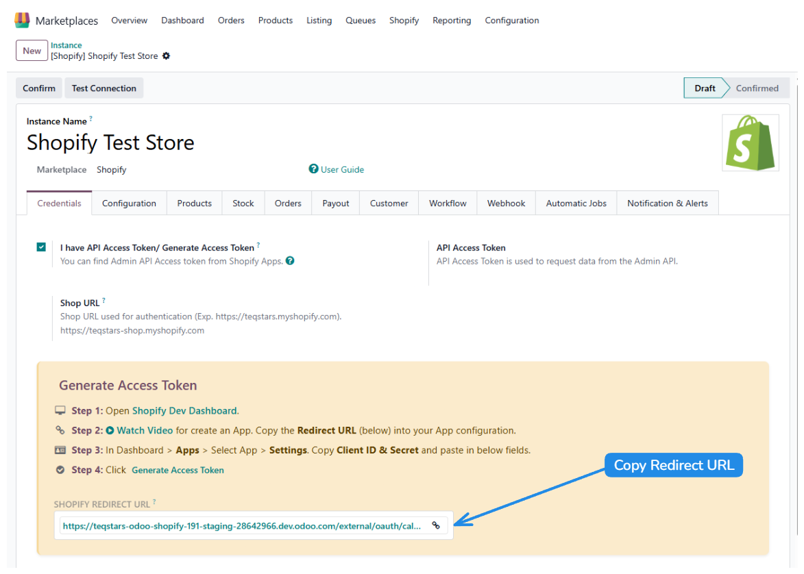 Shopify Redirect URL Configuration