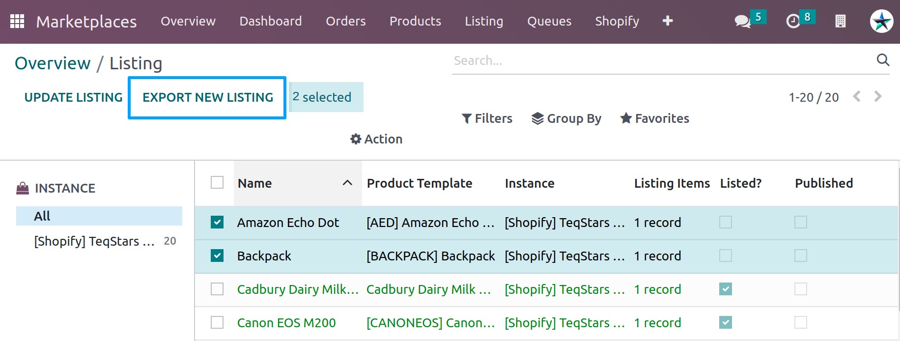 Export Listing Button