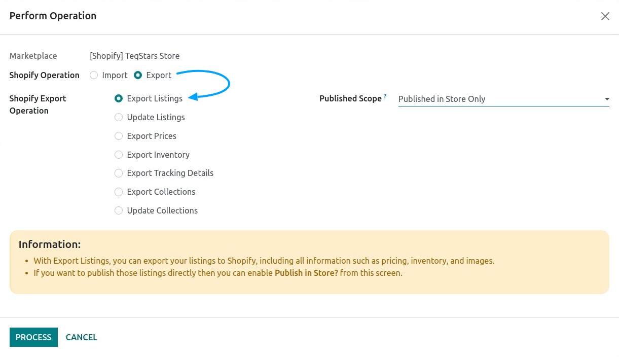 Product Export Screen