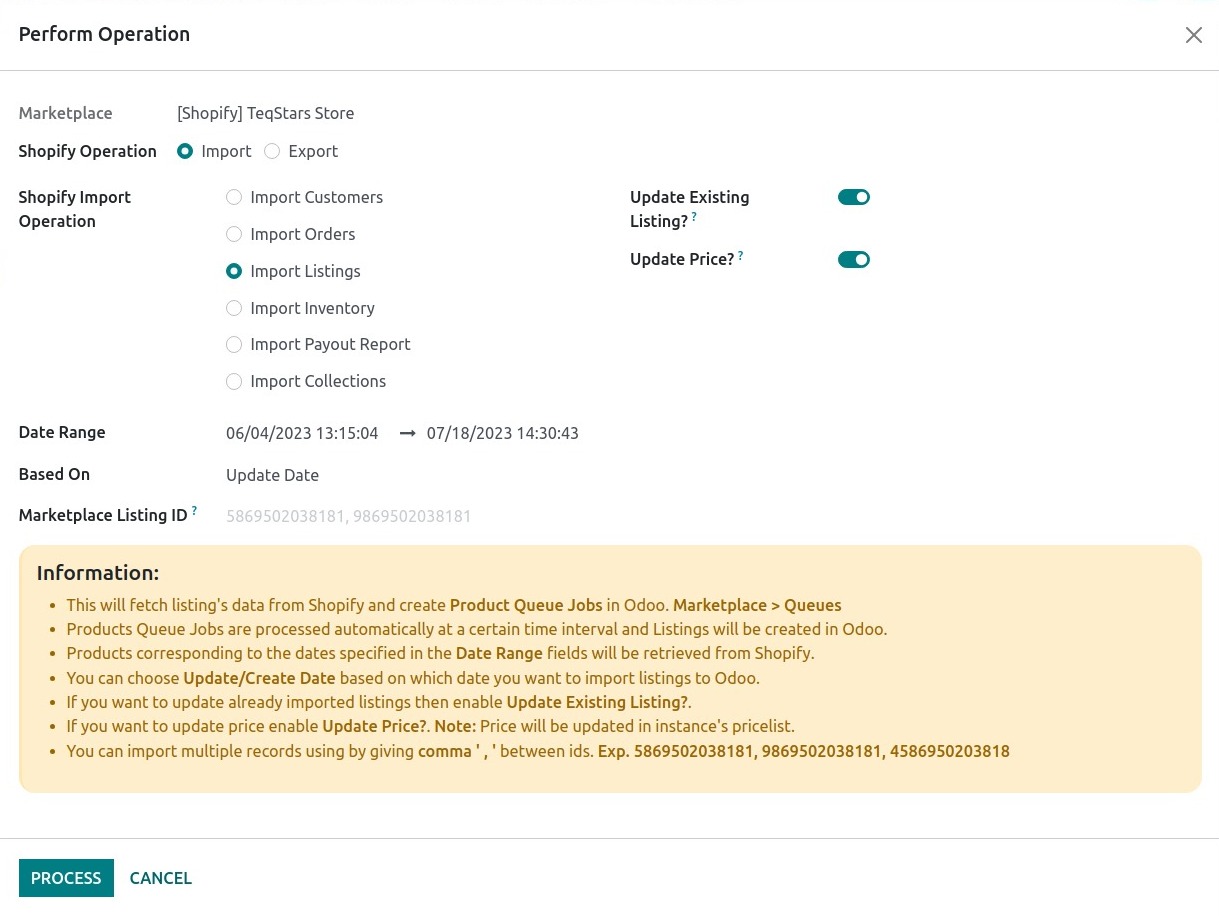 Product Import Screen