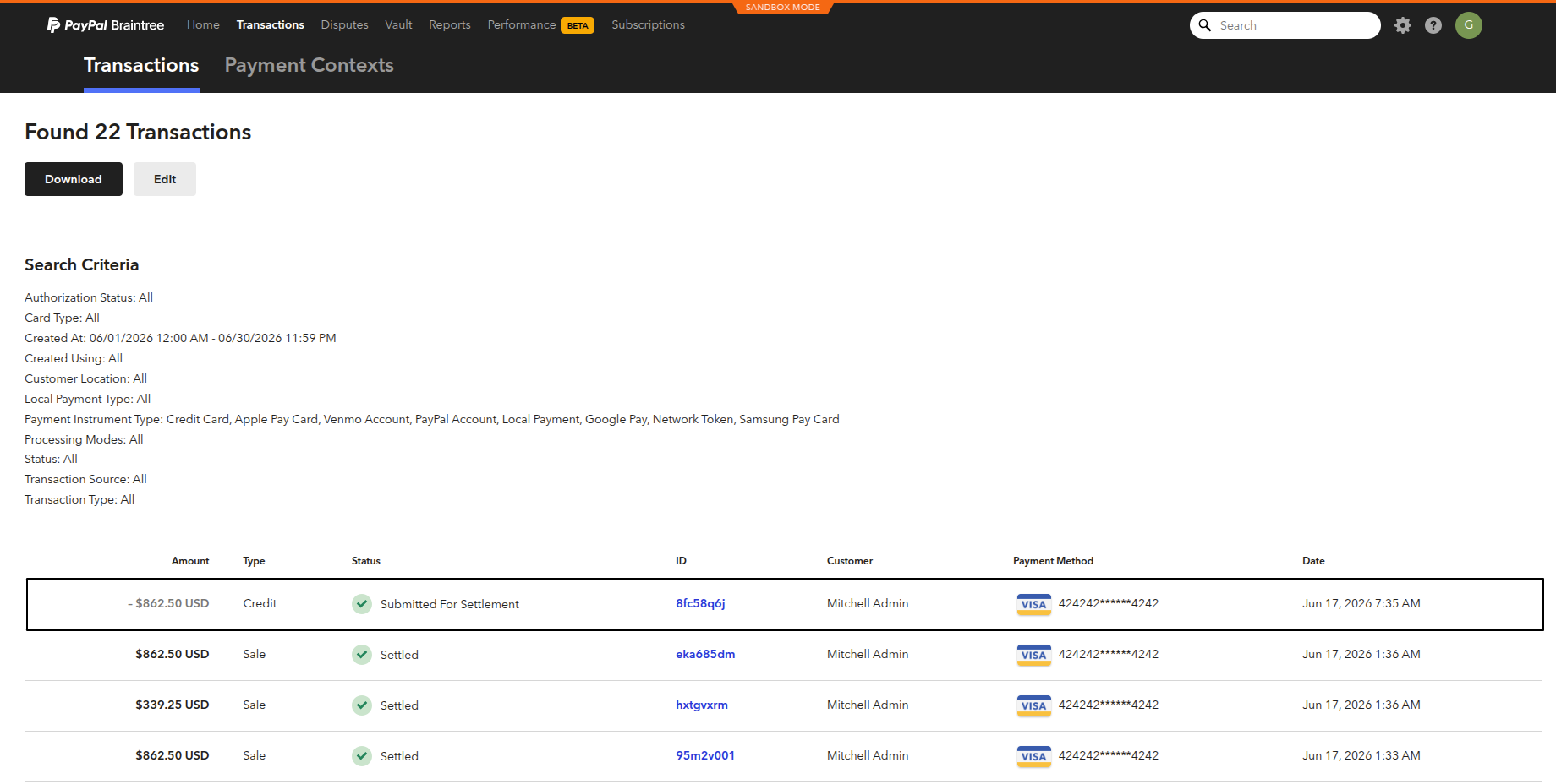 Braintree Control Panel Refund Record