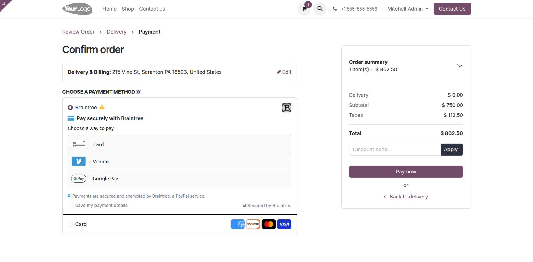 Braintree Option at Checkout