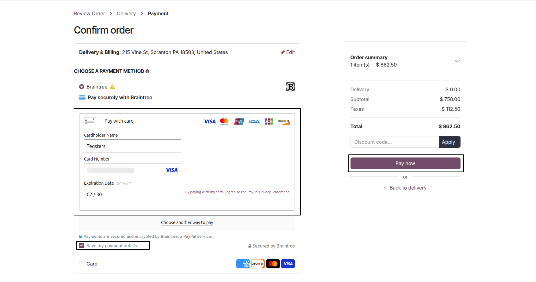 Drop-in Card Entry Form