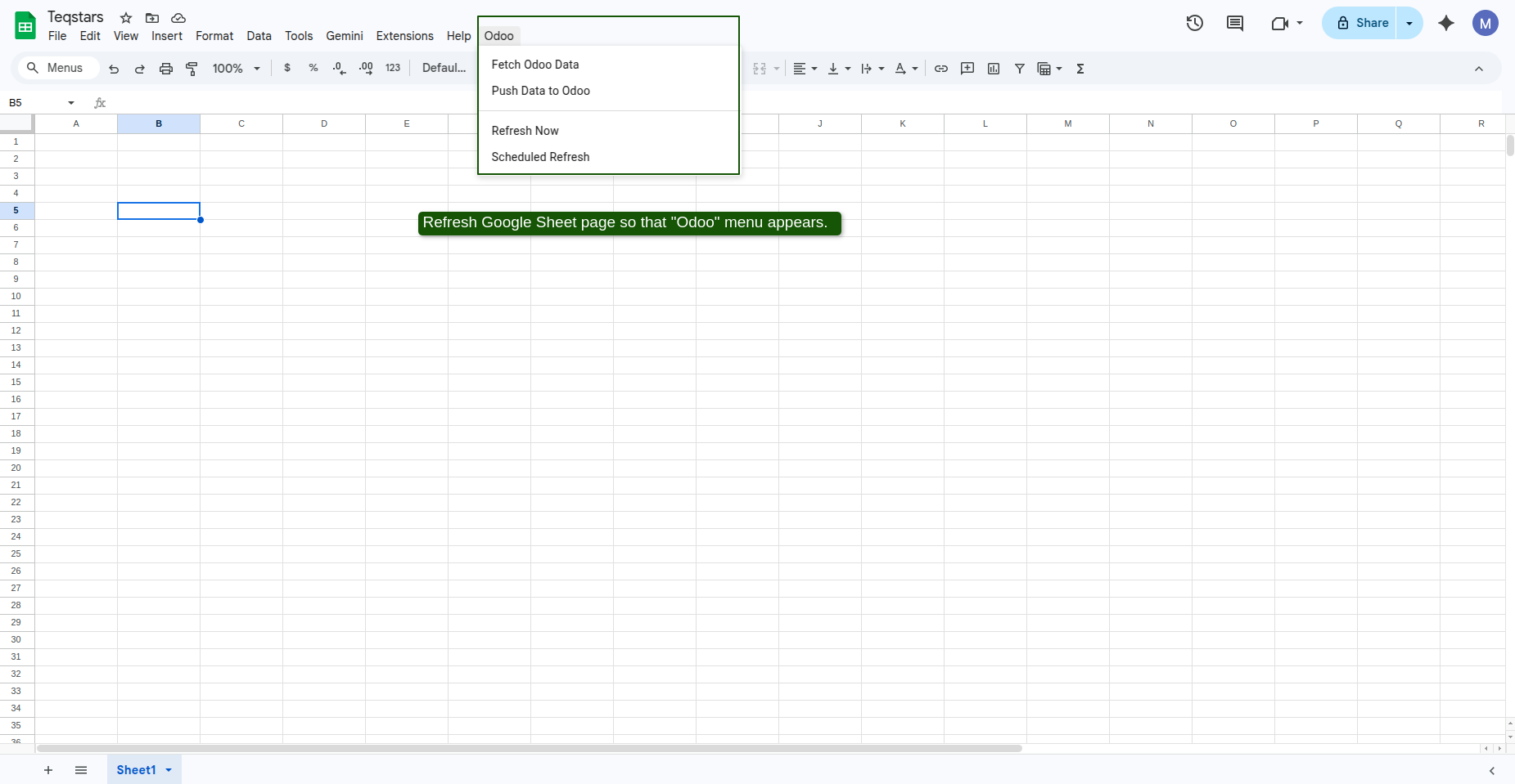 Custom Odoo Menu Bar in Google Sheets