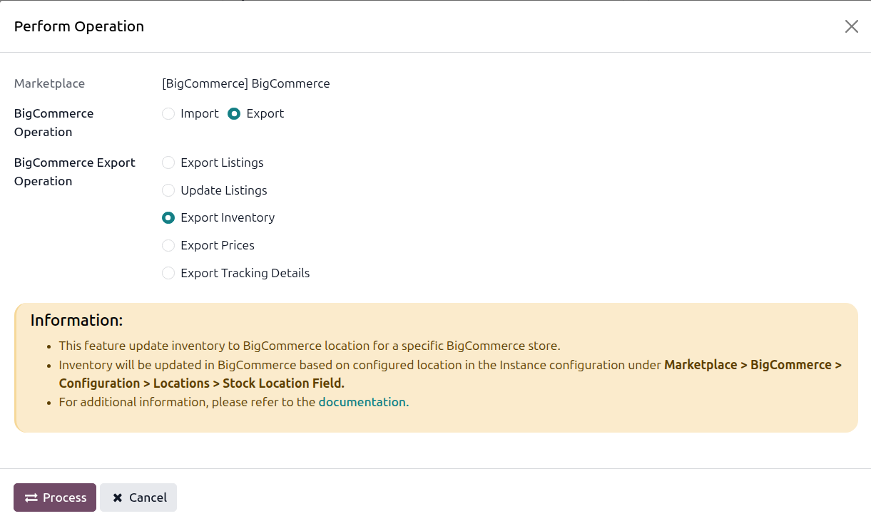 Export Inventory Operation Screen