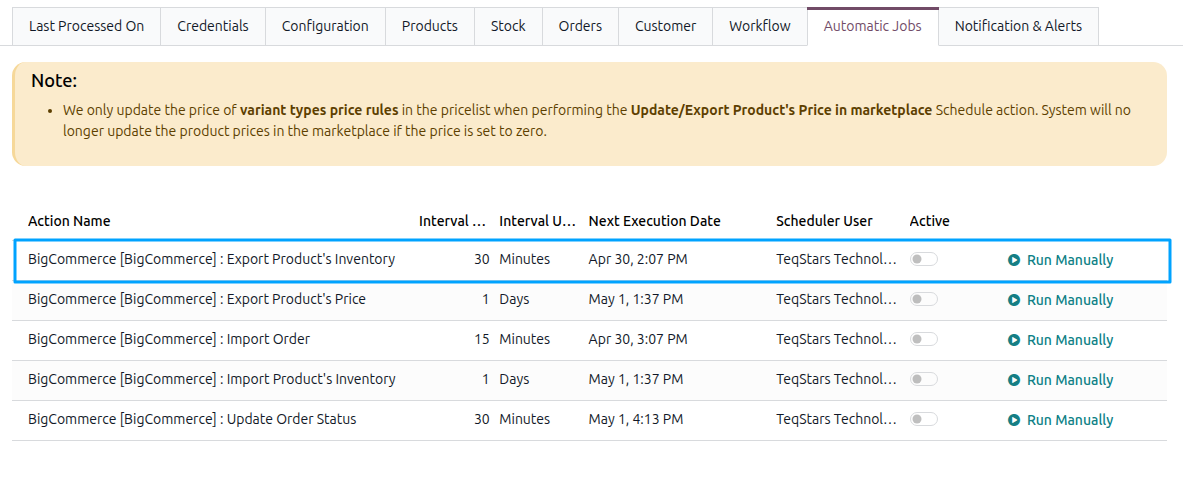 Export Inventory Schedule Action