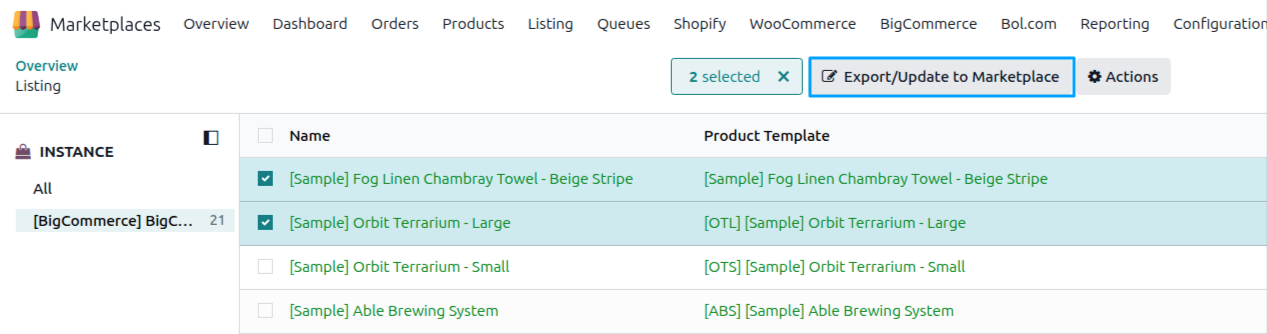 Export/Update Listing in Marketplace action