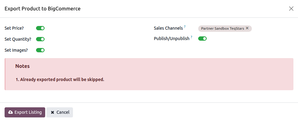 Export Listing Options