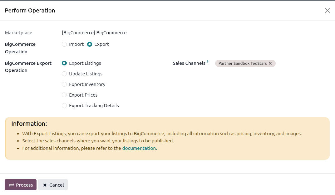 Listing Export Screen