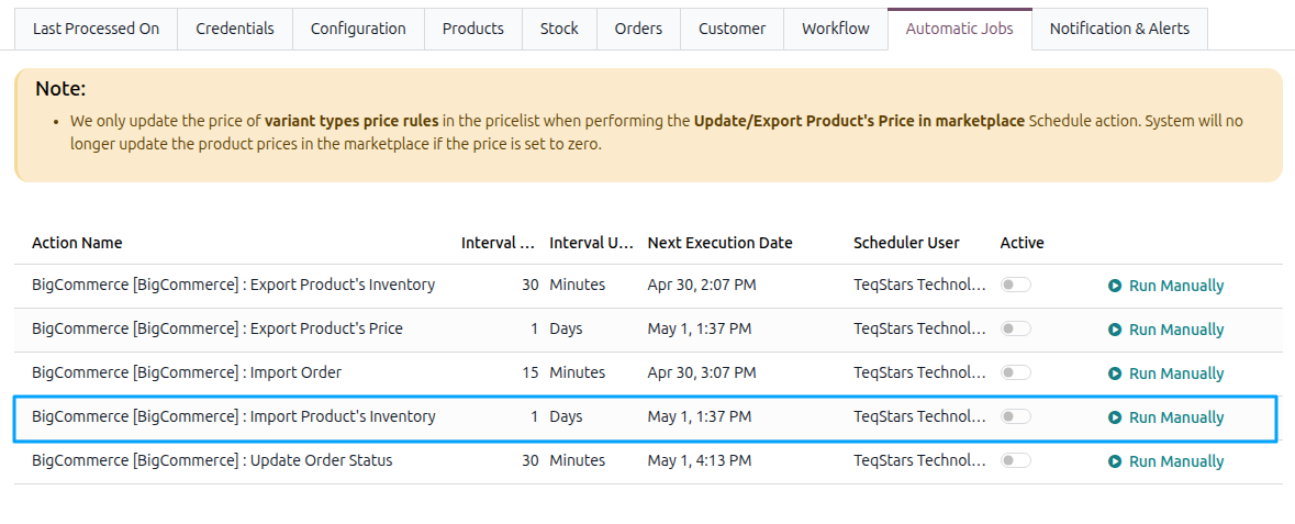 Import Inventory Schedule Action
