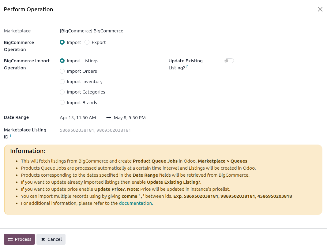 Listing Import Screen
