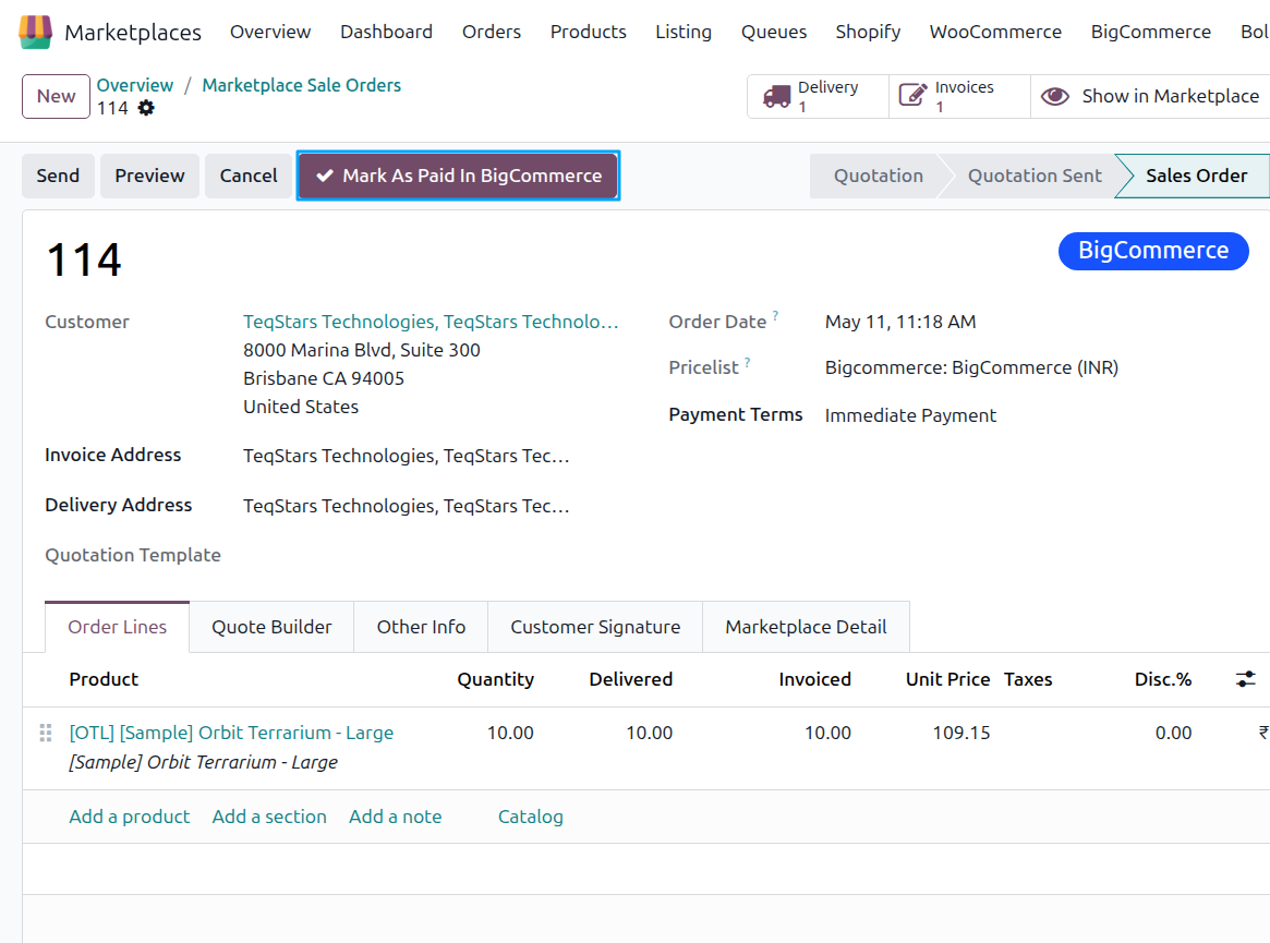 Mark As Paid in BigCommerce Button