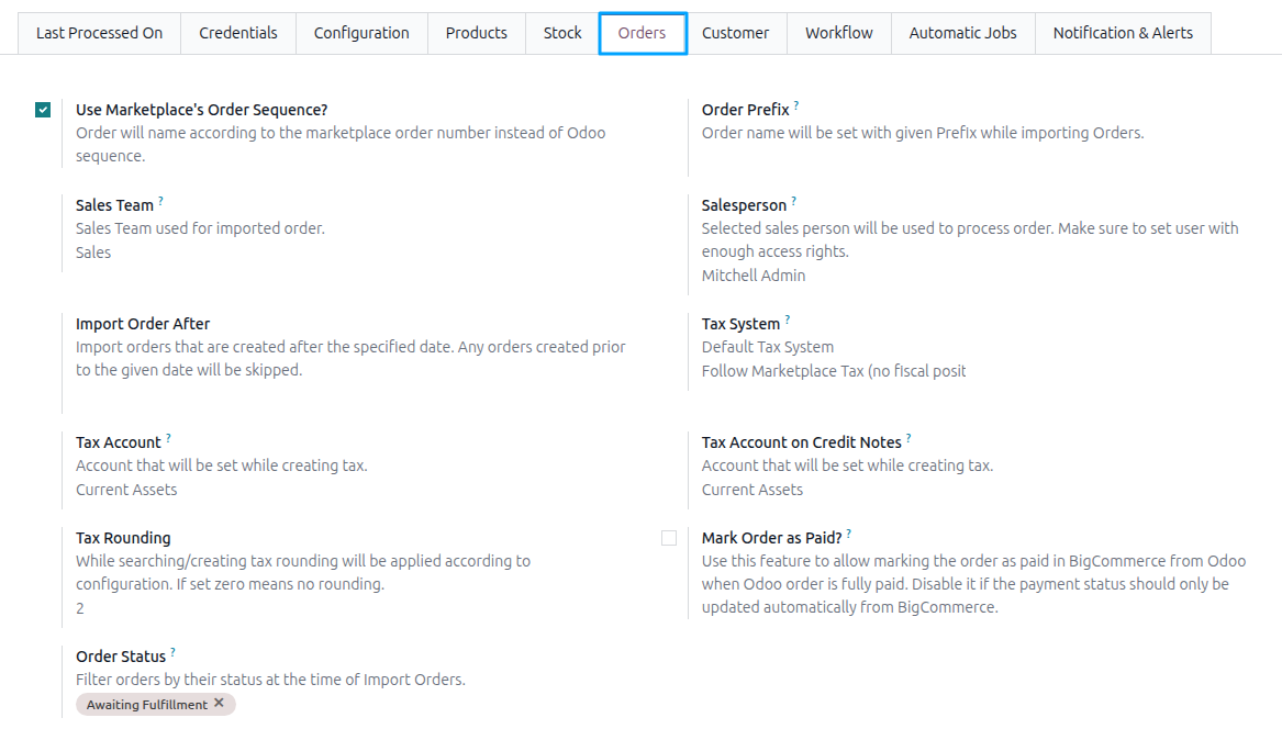 Orders Configurations