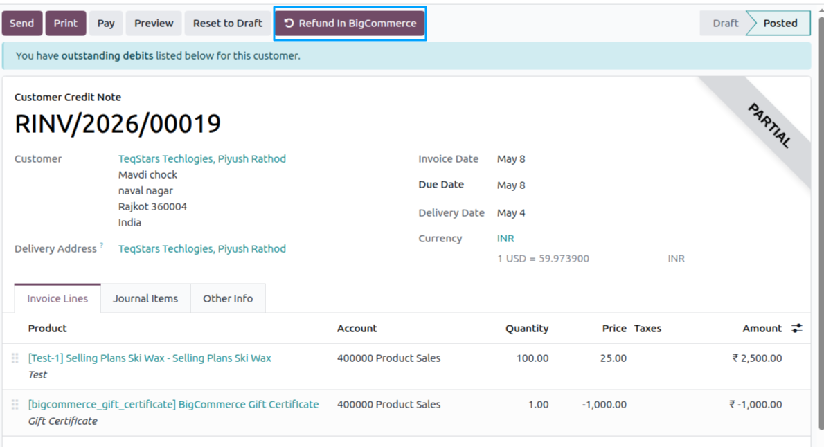 Refund in BigCommerce Button