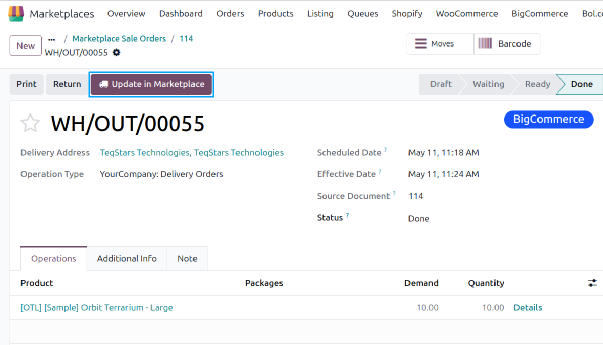 Update Order Status Button