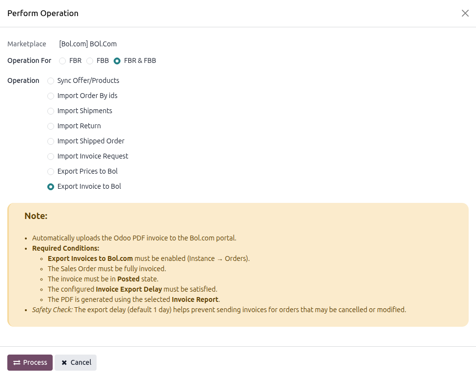 Bol.com Export Invoice Screen