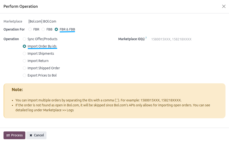 Bol.com Import Orders By ID Screen