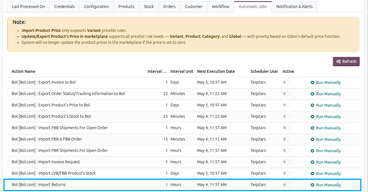 Bol.com Import Returns Automatic Job