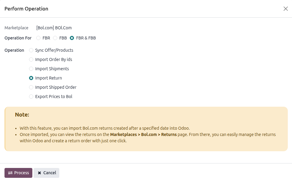 Bol.com Import Return Screen