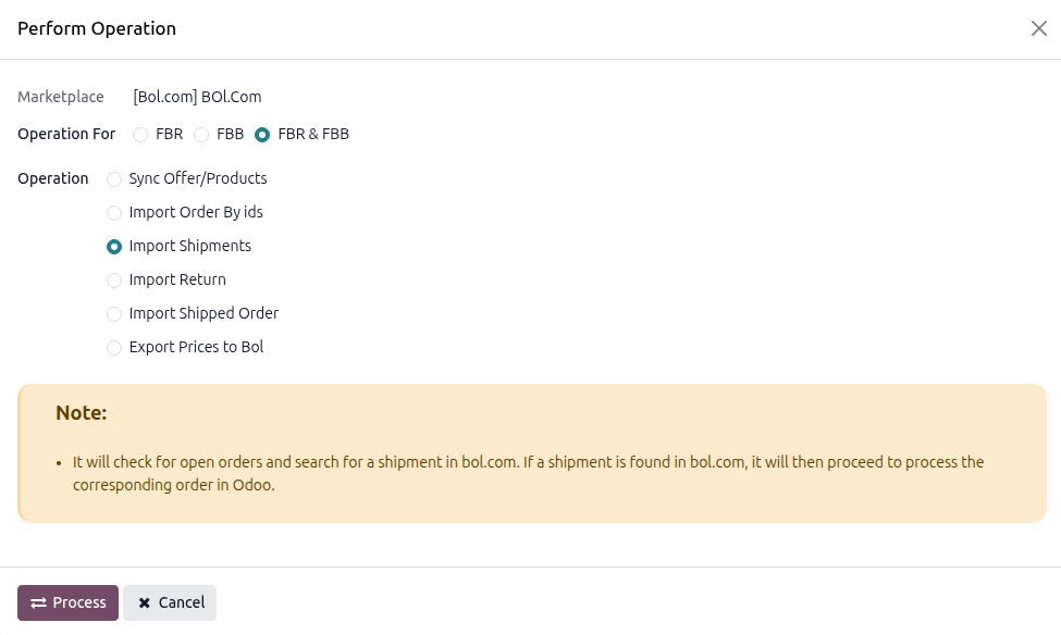 Bol.com Import Shipment Screen