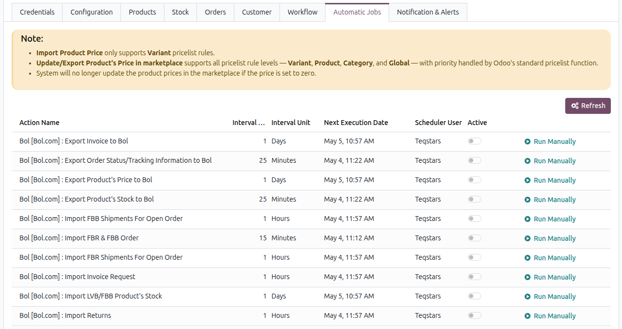 Bol.com Automatic Jobs Configurations