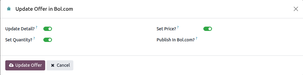 Bol.com Update listings Option Popup