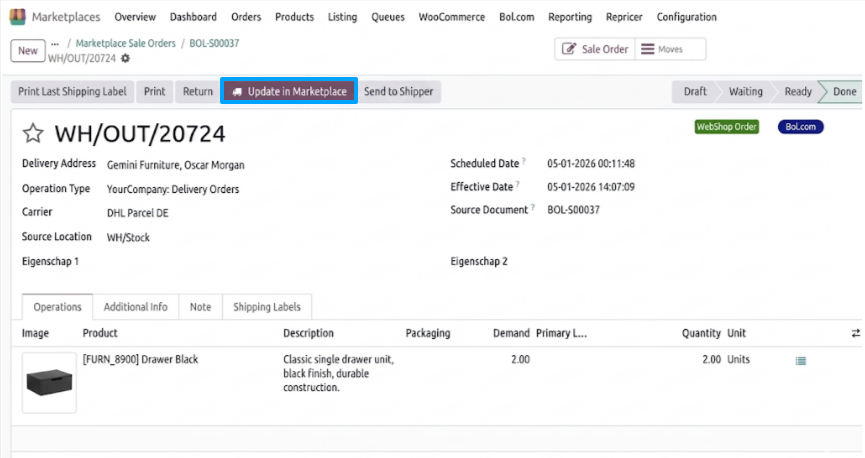 Bol.com Update Order Status Button