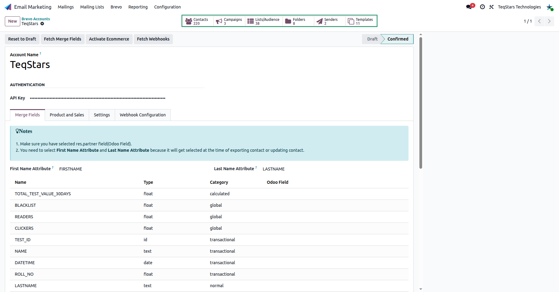 Brevo account merge fields