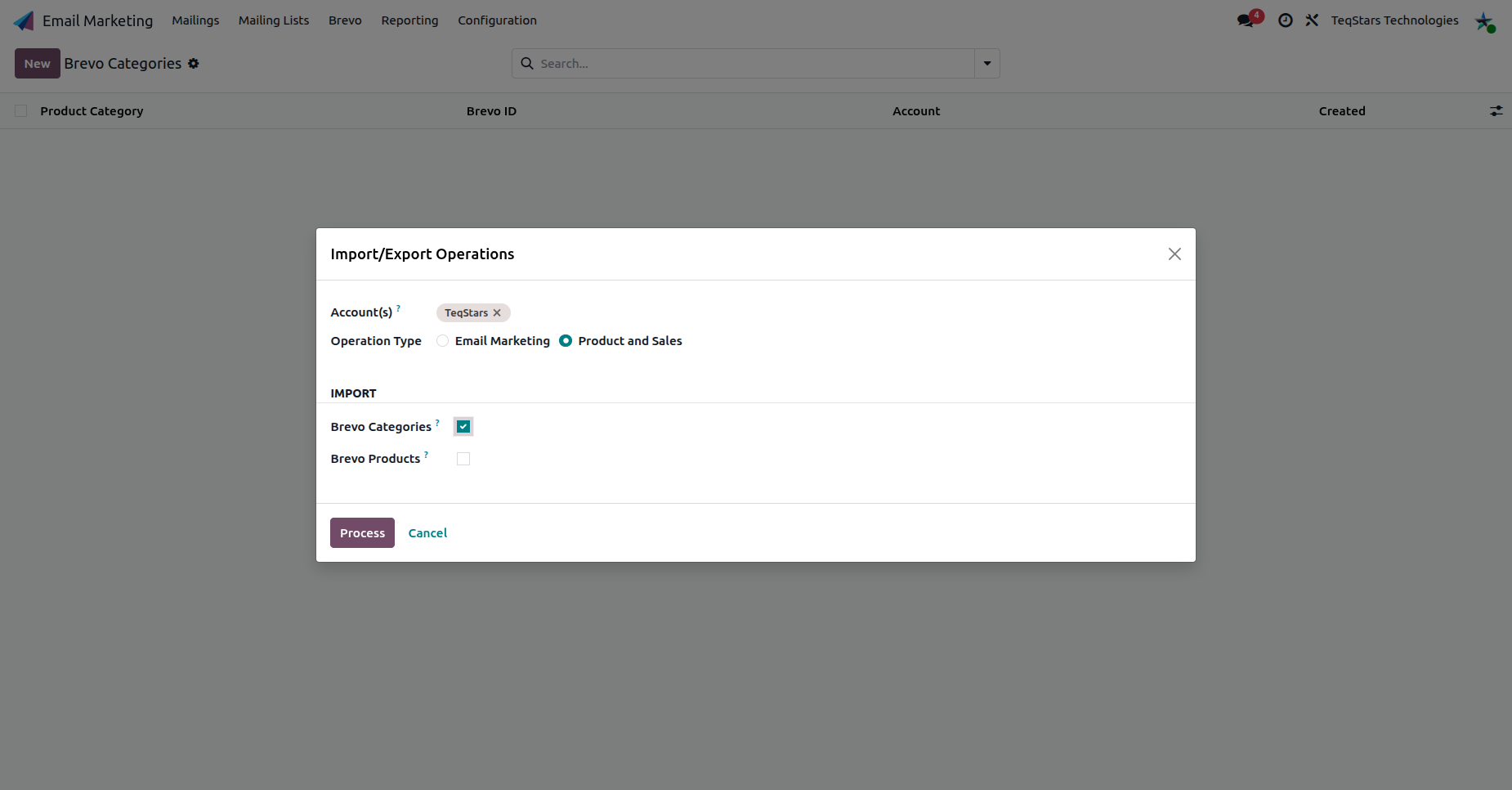 Import categories operation