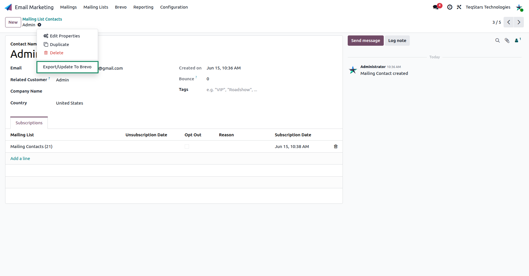 Export or update a mailing contact to Brevo