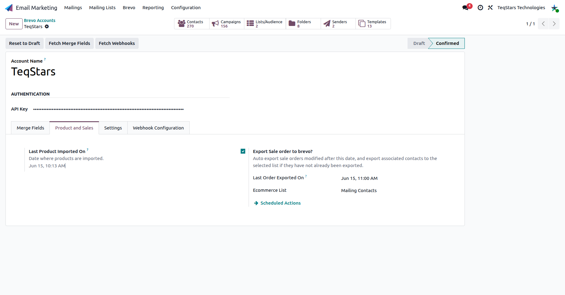 Product and Sales settings tab