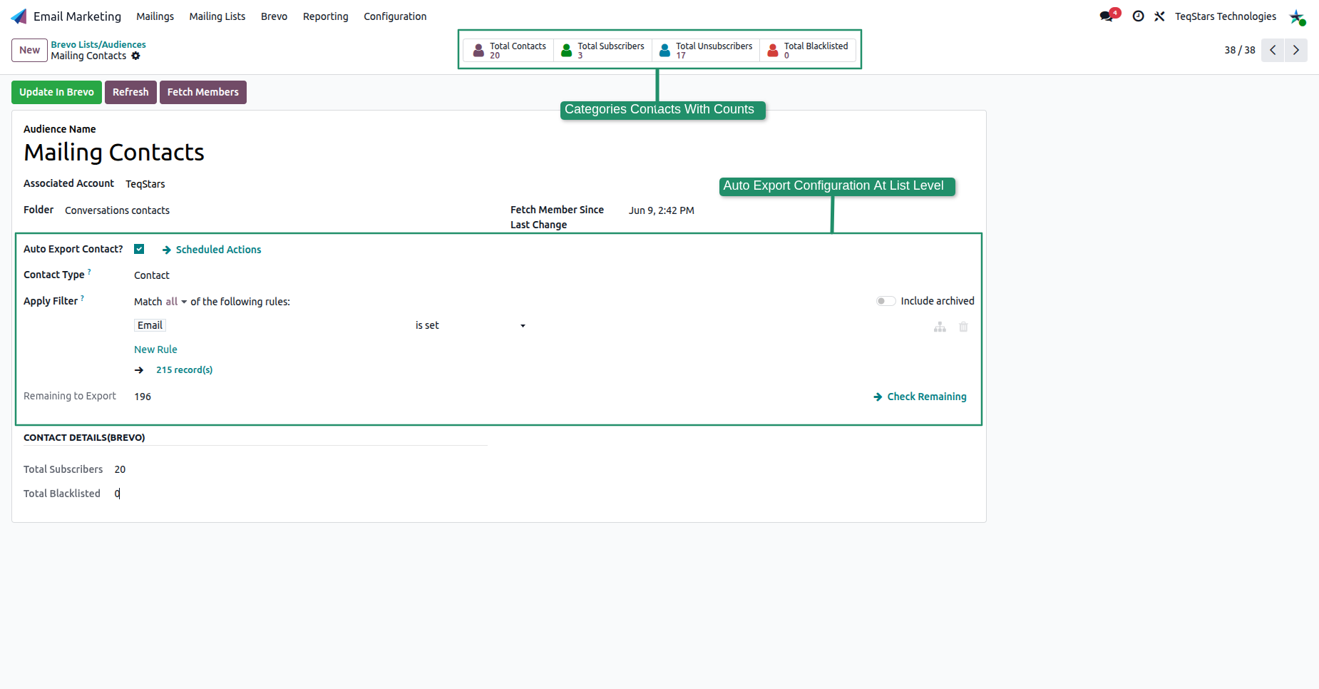 Remaining contacts to export