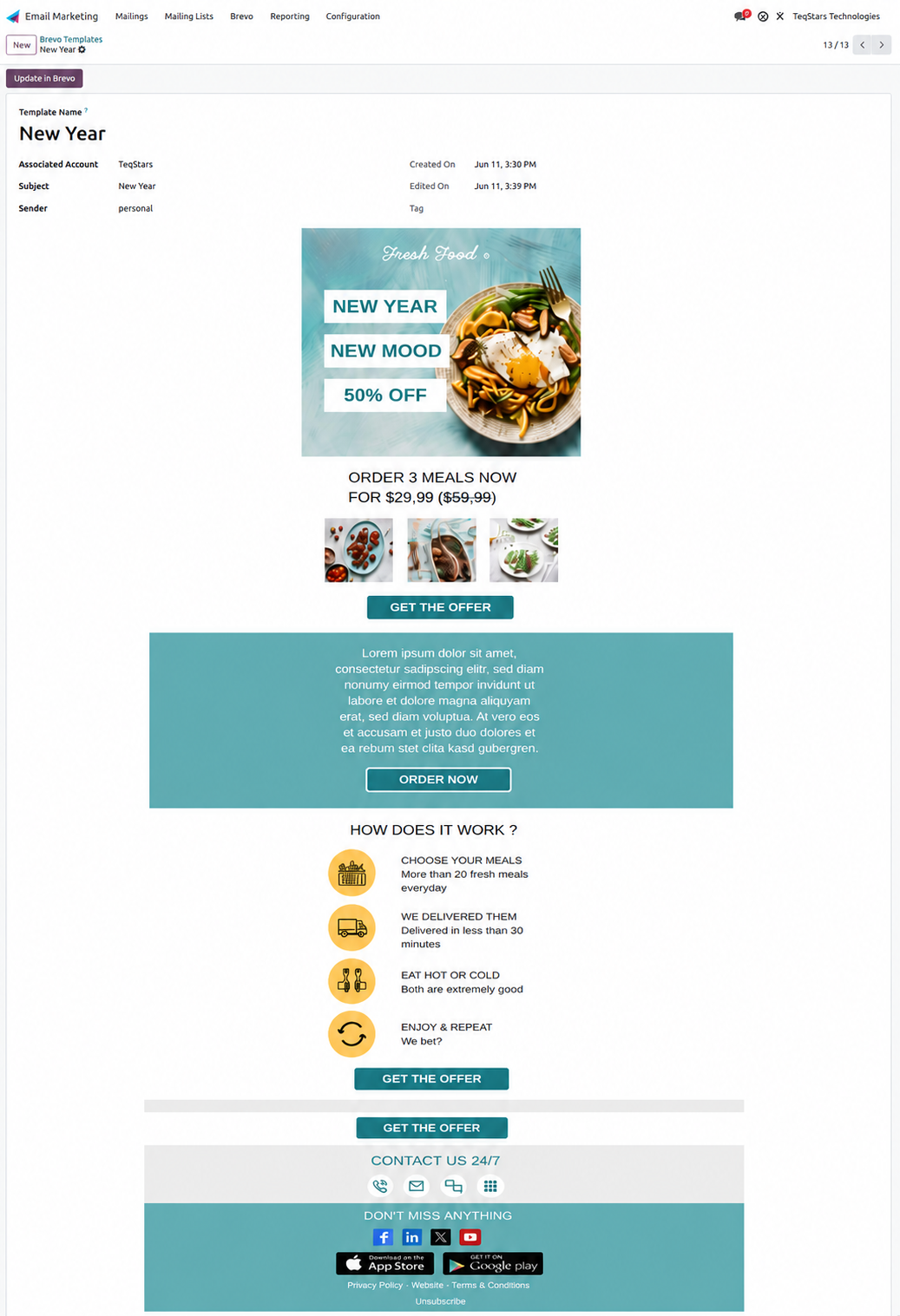 Brevo template form in Odoo