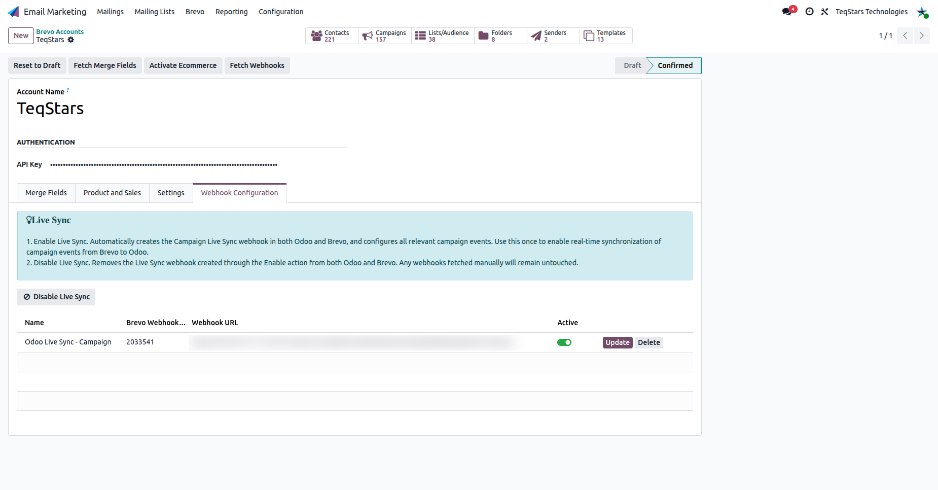 Live Sync enabled with the registered webhook
