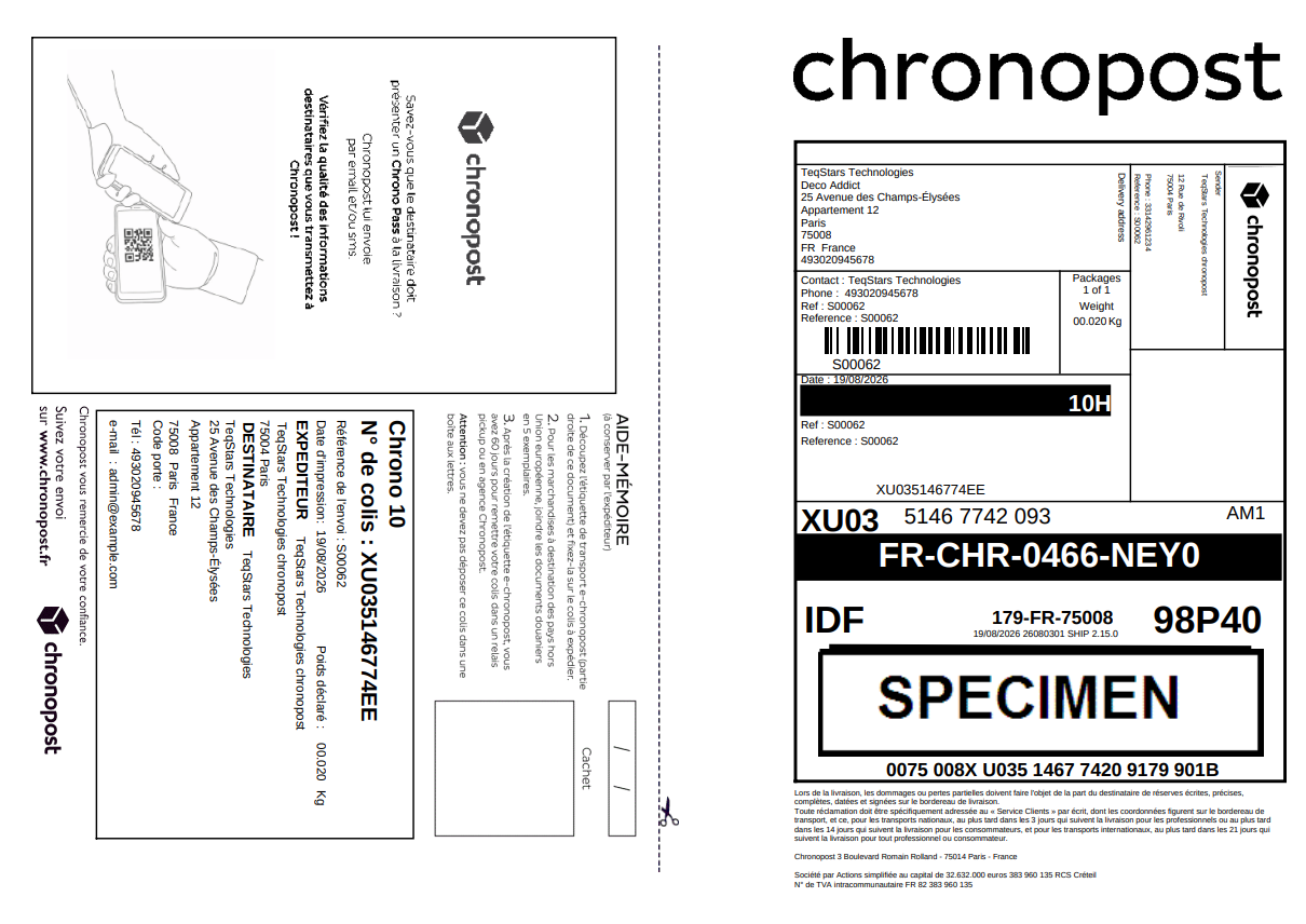 Generated Chronopost label.