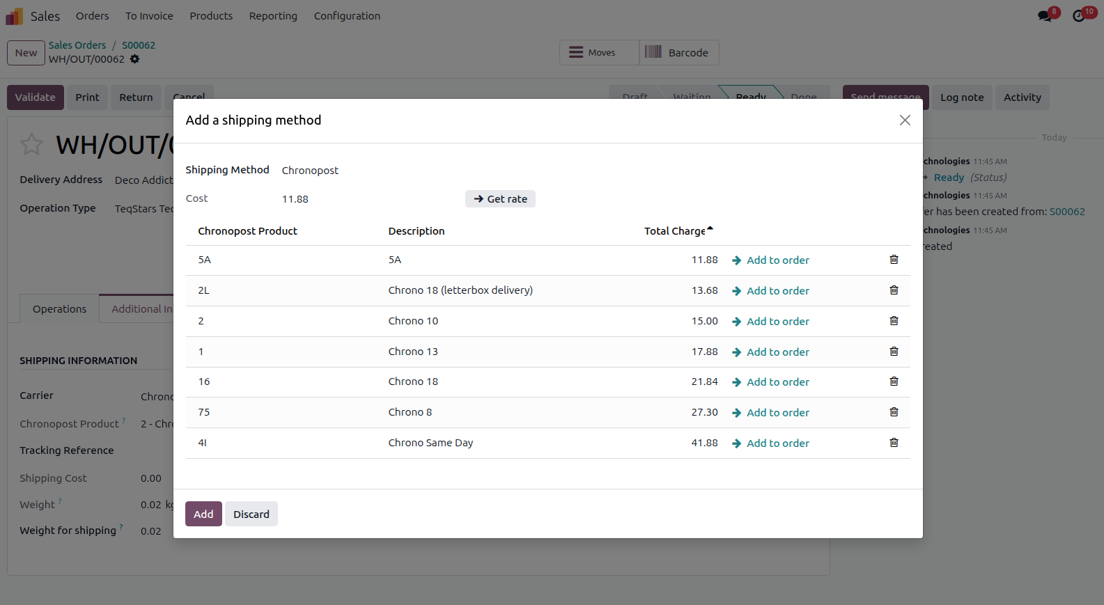 Get rates from the delivery order.