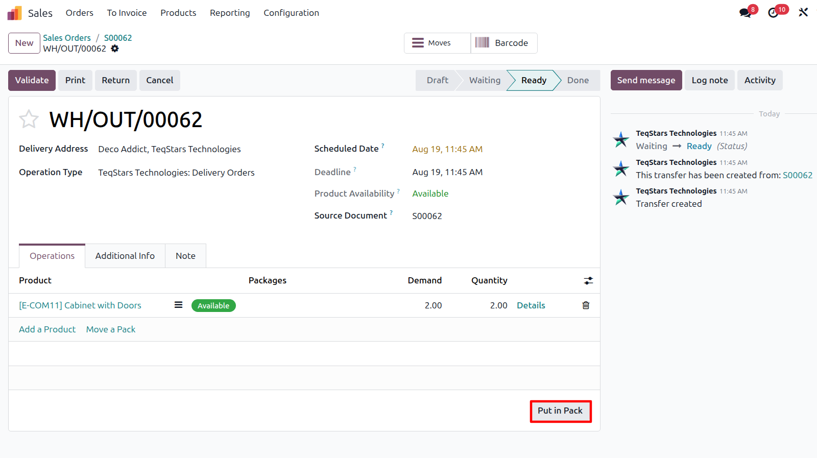 Using Put in Pack on the delivery order for multiple packages.