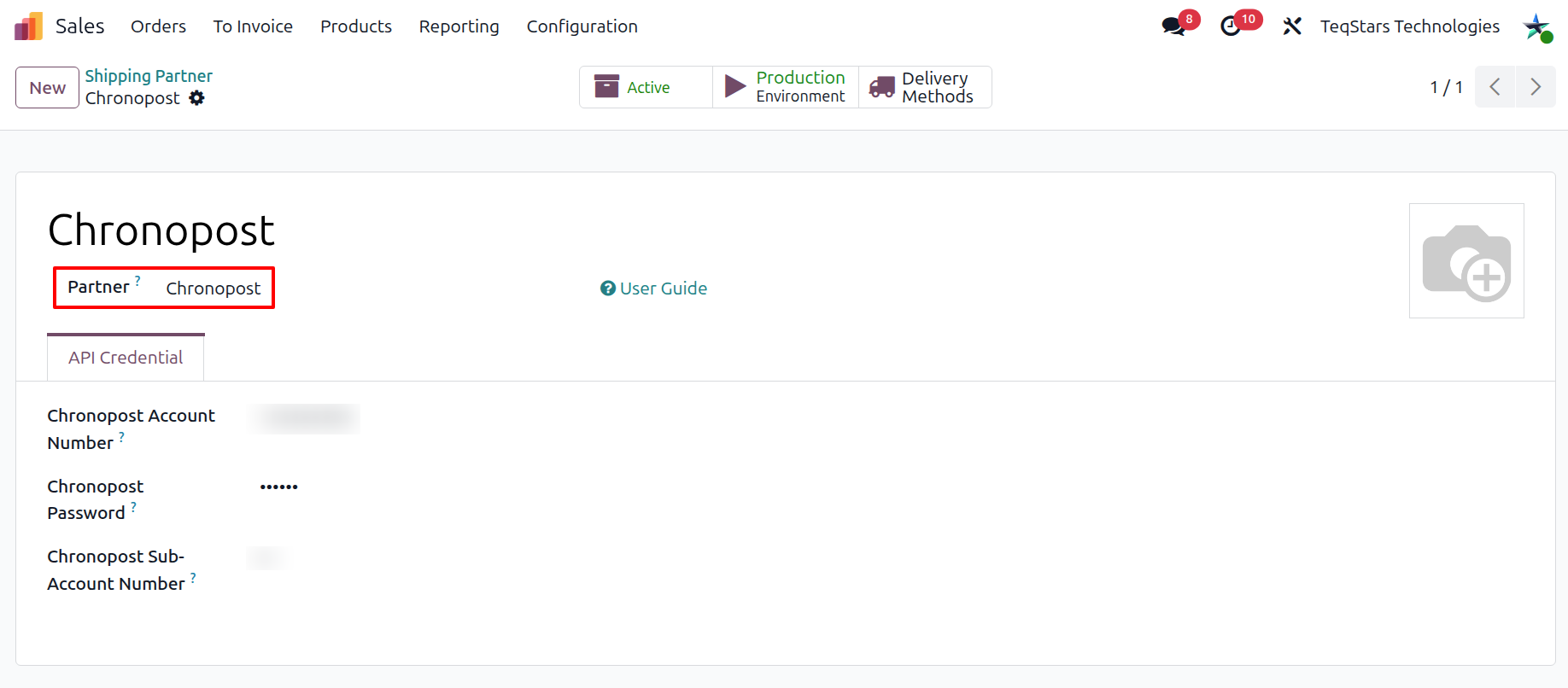 Setting Chronopost partner and credentials.