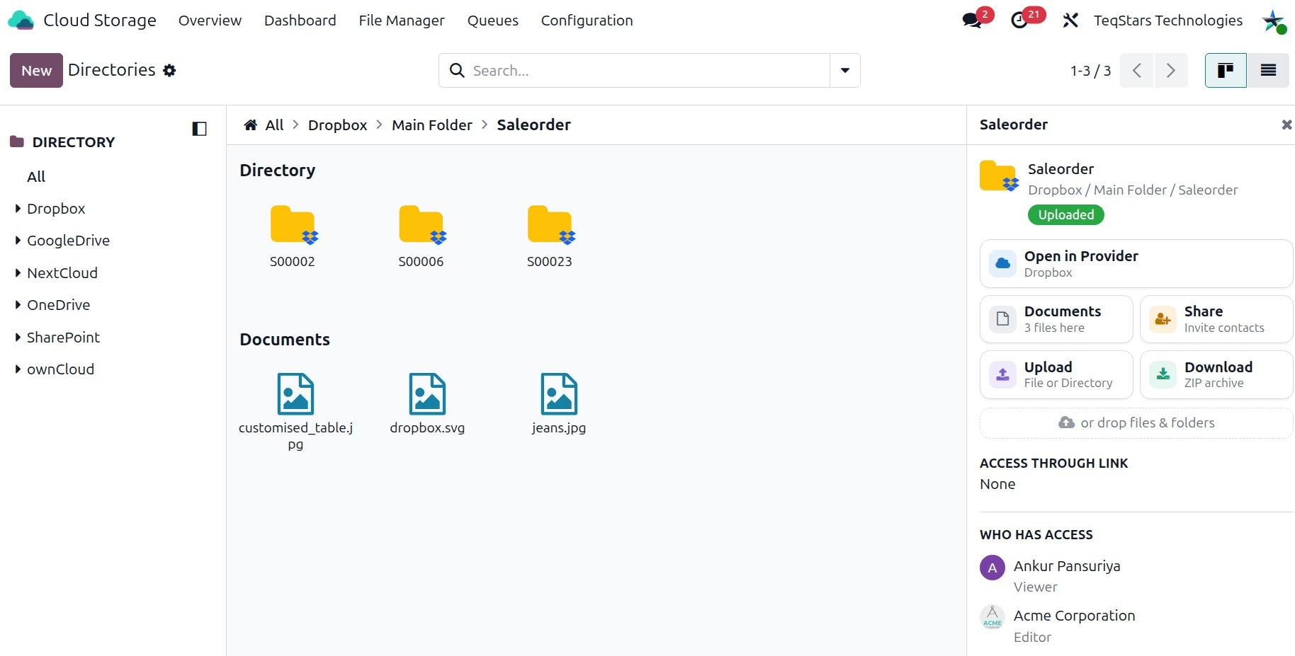 The Directory list in the File Manager
