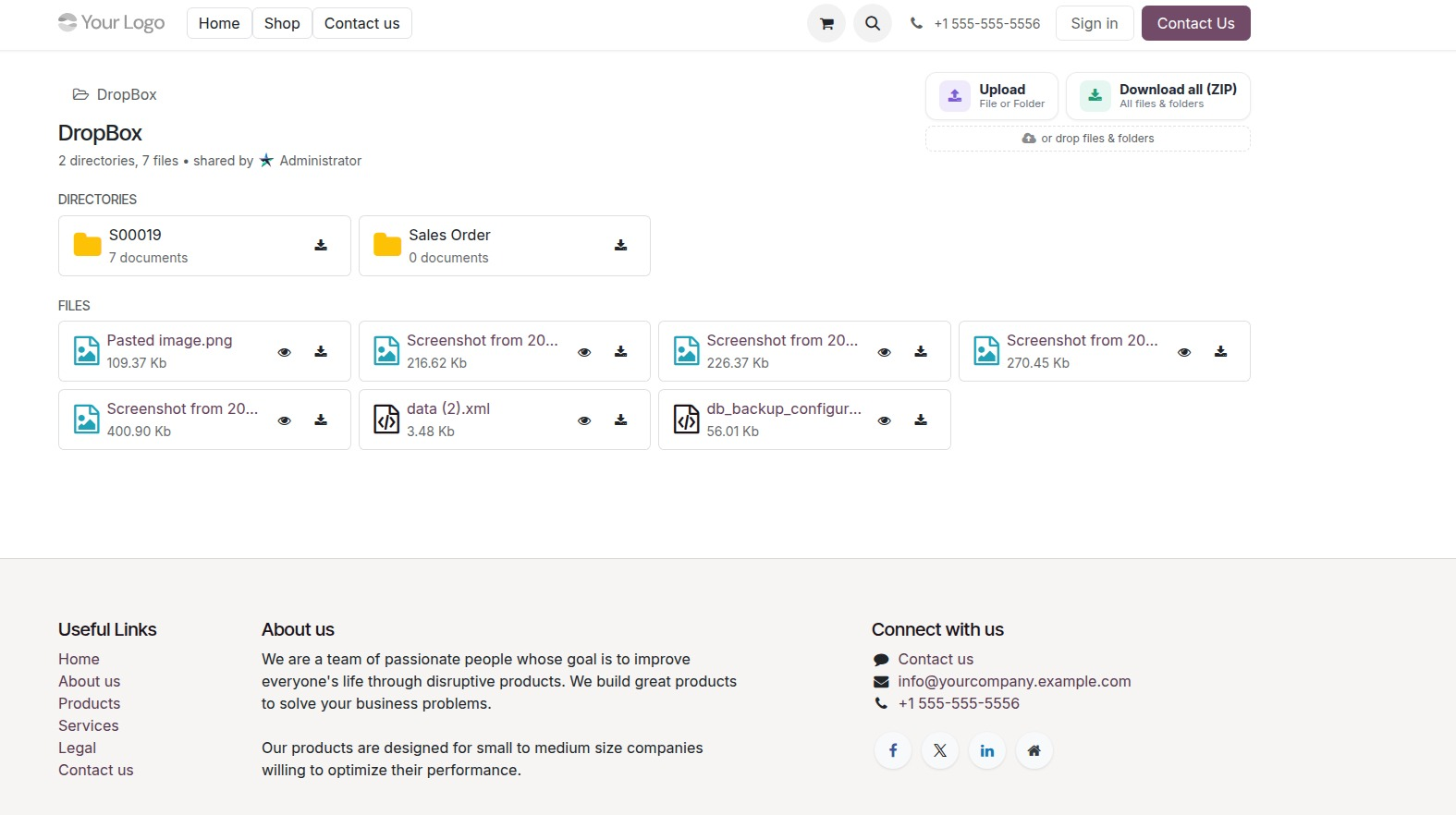 The Cloud Documents page in the portal with directories and documents