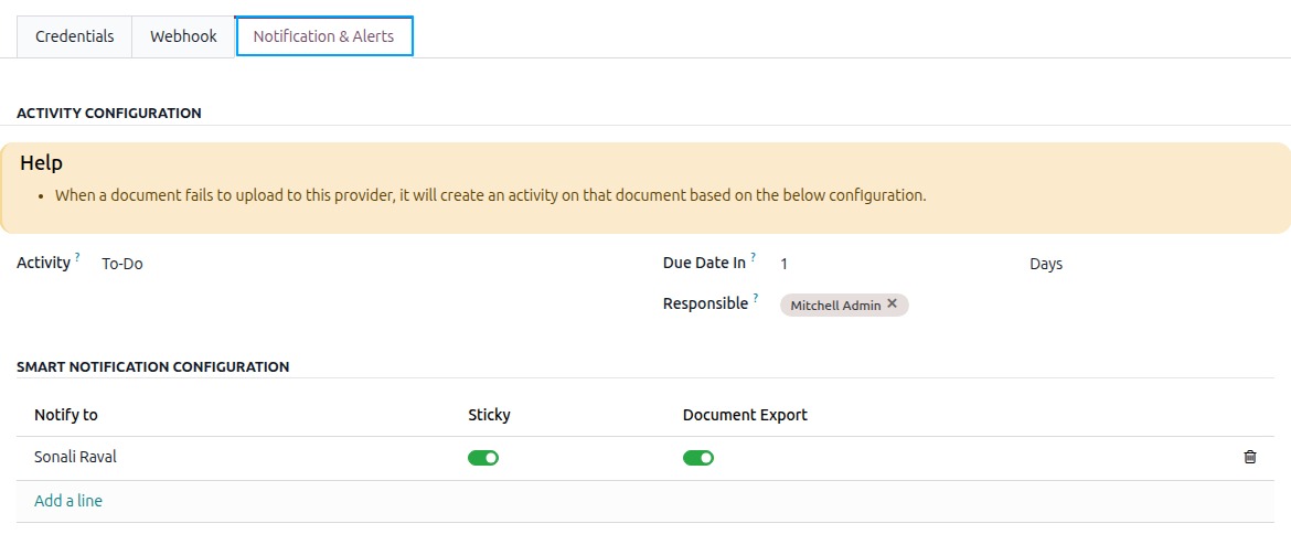 Notification & Alerts tab on the provider form