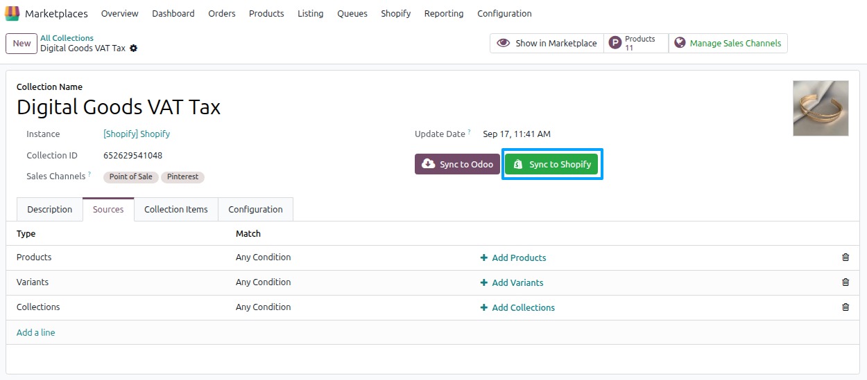 Sync to Shopify collection Button