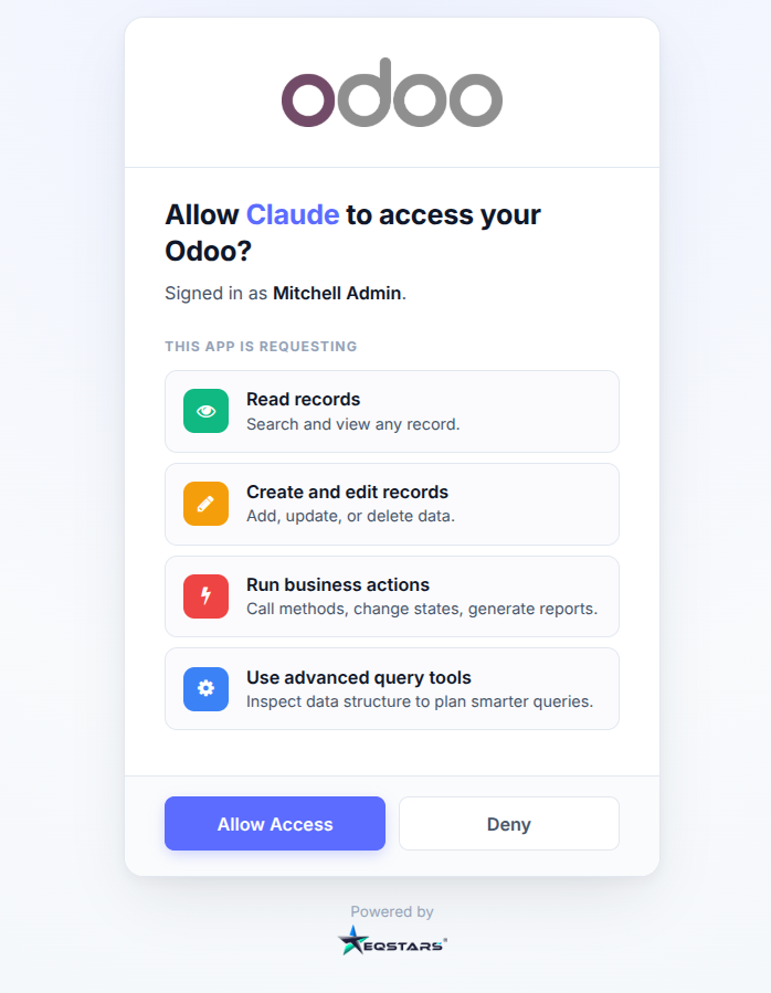 OAuth Consent Screen on Odoo with the "Allow" button highlighted
