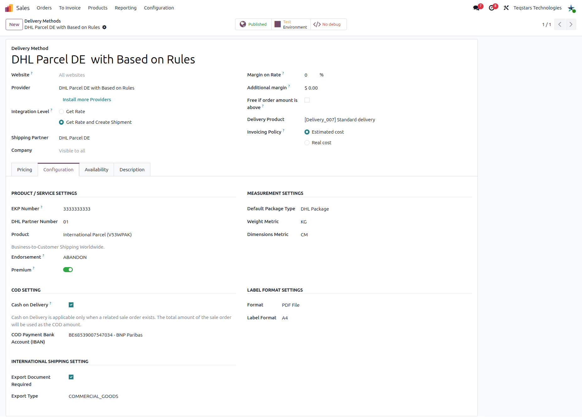 DHL DE Delivery Method Configration