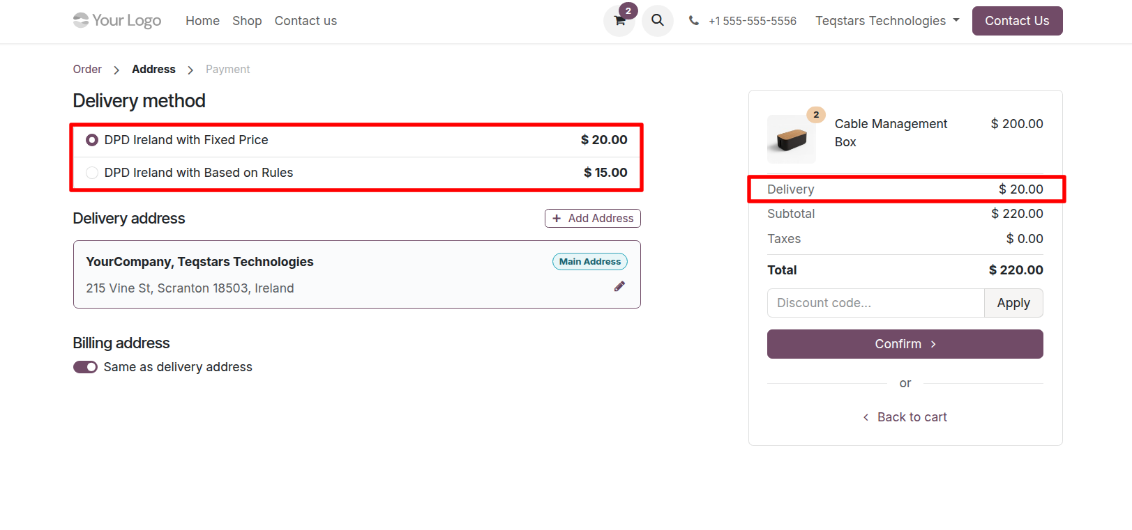 Website Order Using DPD Ireland Delivery Method.