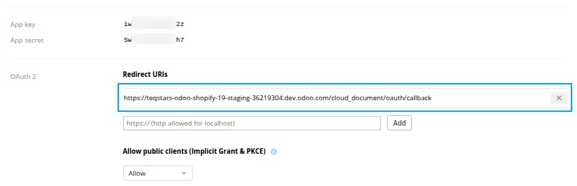Redirect URIs field in the Dropbox App Console