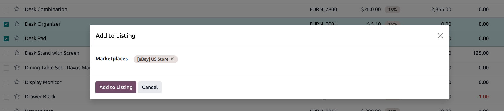 Add to Listing Popup