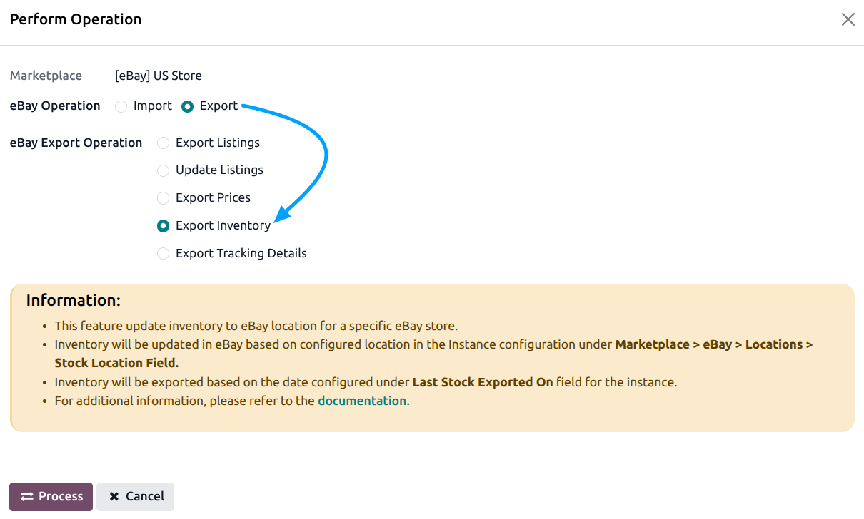 Export Inventory Operation Screen