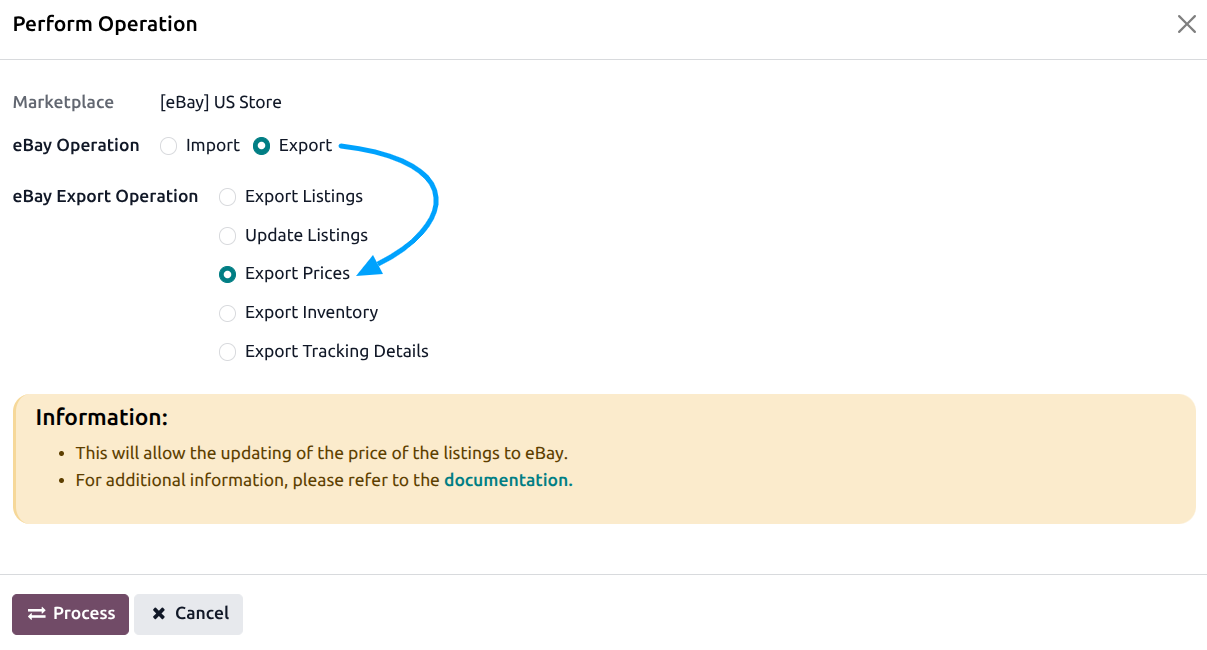 Export Inventory Operation Screen